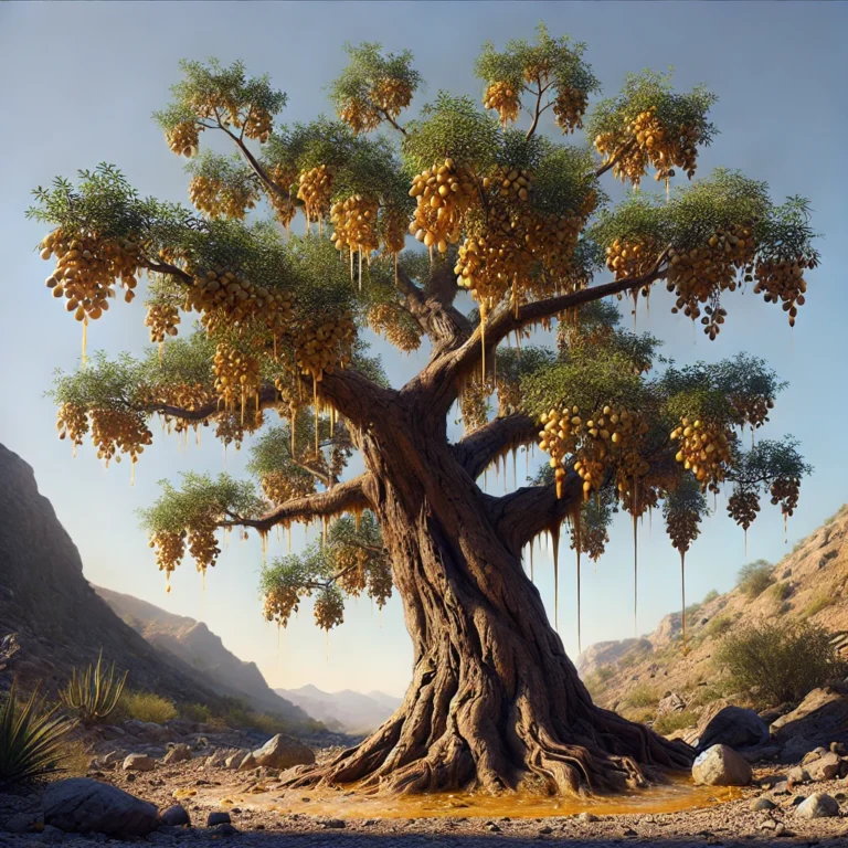 DALL·E 2024-12-17 13.56.54 - A photo-realistic depiction of the Boswellia Serrata tree, resembling a high-resolution photograph. The tree features a rugged trunk with cracked bark